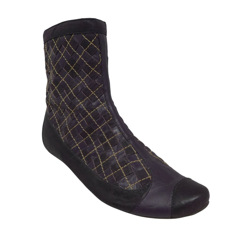 Vintage Jump Britney Y2K Purple Quilted Leather Flat Ankle Boots Womens 7
